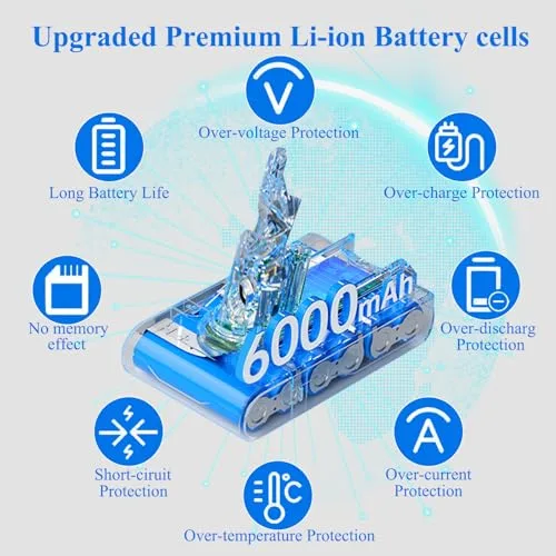 Upgraded 21.6V 6.0Ah Replacement for Dyson V7 Battery SV11 Compatible with Dyson V7 Animal Motorhead Trigger HEPA Car+Boat Absolute Handheld Vacuum Cleaner