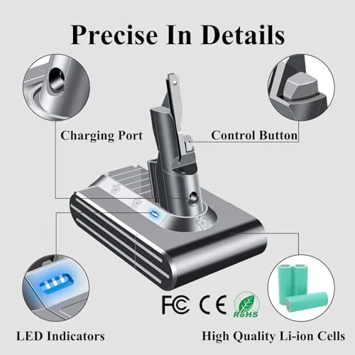 Upgraded 21.6V 6.0Ah Replacement for Dyson V7 Battery SV11 Compatible with Dyson V7 Animal Motorhead Trigger HEPA Car+Boat Absolute Handheld Vacuum Cleaner