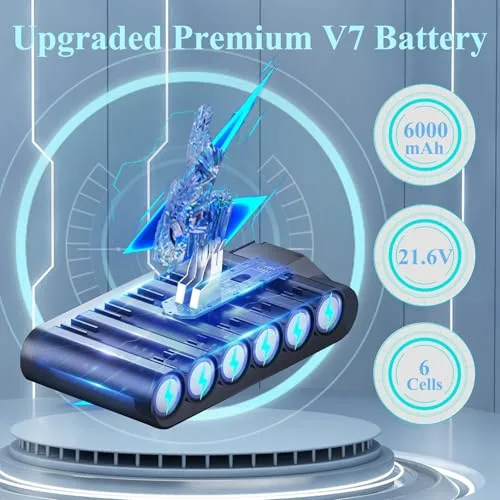 Upgraded 21.6V 6.0Ah Replacement for Dyson V7 Battery SV11 Compatible with Dyson V7 Animal Motorhead Trigger HEPA Car+Boat Absolute Handheld Vacuum Cleaner