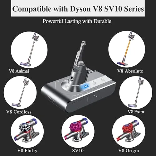 Premium 21.6V V8 Battery Replacement for Dyson V8 Battery Replacement SV10 SV25 Animal Absolute Motorhead Fluffy 215681 Carbon Fiber Vacuum Cleaner