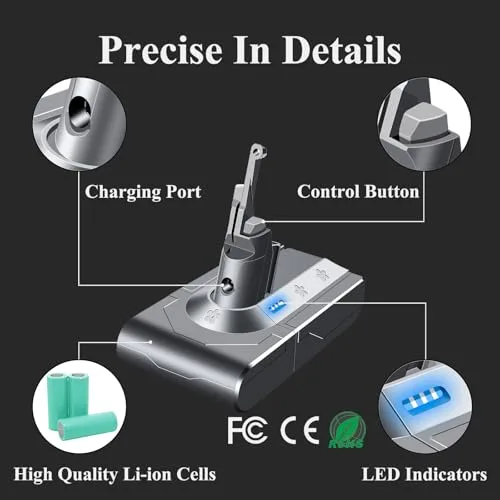 Premium 21.6V V8 Battery Replacement for Dyson V8 Battery Replacement SV10 SV25 Animal Absolute Motorhead Fluffy 215681 Carbon Fiber Vacuum Cleaner