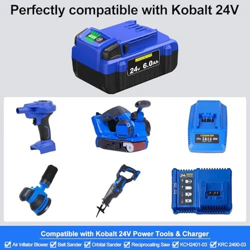 Upgraded 6.0Ah Replacement for Kobalt 24V Battery KB624-03 KB524-03 KB424-03 KB224-03 KB124-03 Compatible with All Kobalt 24 V Cordless Power Tools