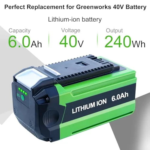 6.0Ah Replacement for Greenworks 40V Battery 29662 29652 29472 29462 etc Compatible with Greenworks 40 Volt Battey Tools with USB Port