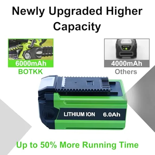 6.0Ah Replacement for Greenworks 40V Battery 29662 29652 29472 29462 etc Compatible with Greenworks 40 Volt Battey Tools with USB Port