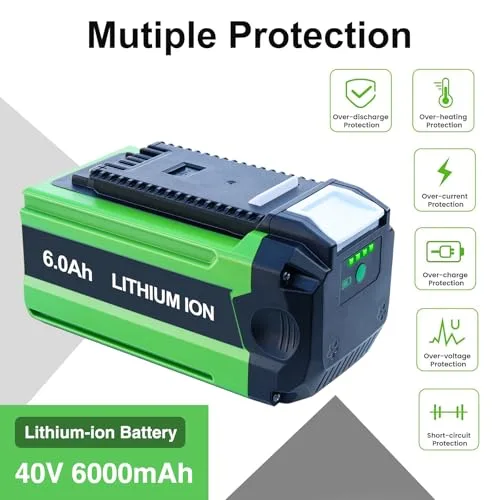 6.0Ah Replacement for Greenworks 40V Battery 29662 29652 29472 29462 etc Compatible with Greenworks 40 Volt Battey Tools with USB Port