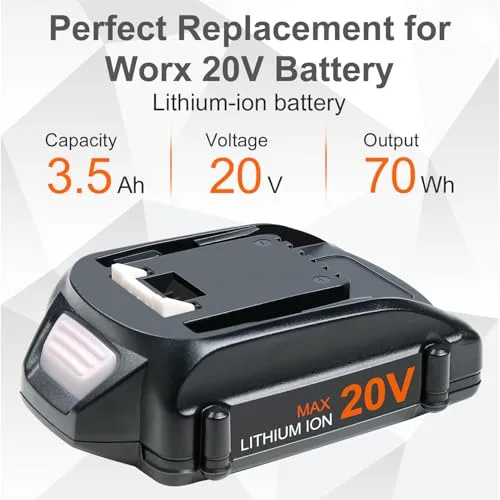 2Packs 3.5Ah Replacement for Worx Battery 20V WA3520 WA3525 WA3575 WA3578 WA3674 WA3669 etc Compatible with Worx 20V Battery Power Share