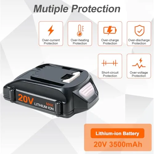 2Packs 3.5Ah Replacement for Worx Battery 20V WA3520 WA3525 WA3575 WA3578 WA3674 WA3669 etc Compatible with Worx 20V Battery Power Share
