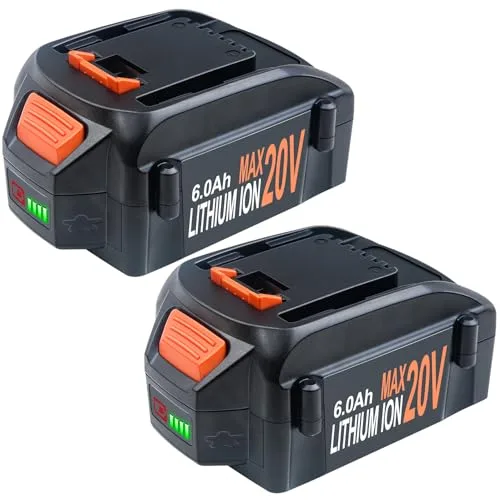 2Packs 6.0Ah 20V Battery Replacement for Worx Battery 20V PowerShare WA3674 WA3678 WA3669 WA3575 WA3525 WA3520 WA3574 WA3578