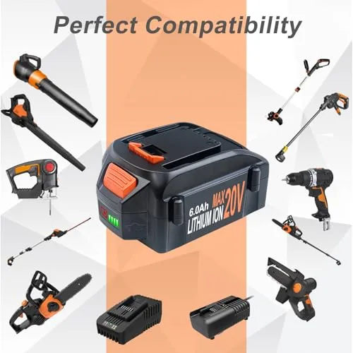2Packs 6.0Ah 20V Battery Replacement for Worx Battery 20V PowerShare WA3674 WA3678 WA3669 WA3575 WA3525 WA3520 WA3574 WA3578