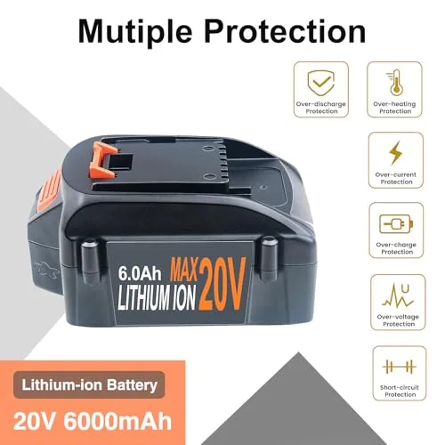 2Packs 6.0Ah 20V Battery Replacement for Worx Battery 20V PowerShare WA3674 WA3678 WA3669 WA3575 WA3525 WA3520 WA3574 WA3578