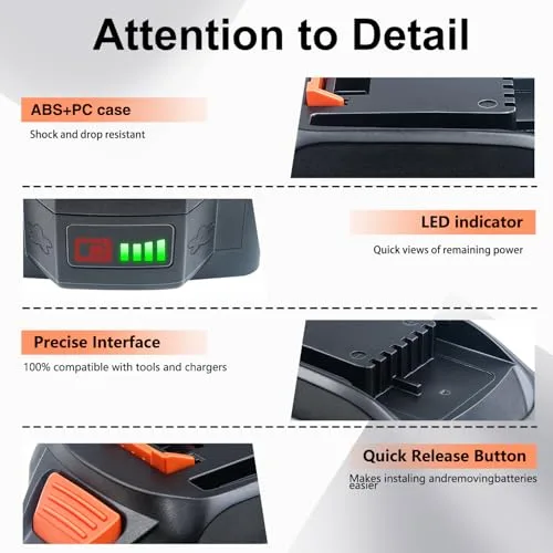 2Packs 6.0Ah 20V Battery Replacement for Worx Battery 20V PowerShare WA3674 WA3678 WA3669 WA3575 WA3525 WA3520 WA3574 WA3578