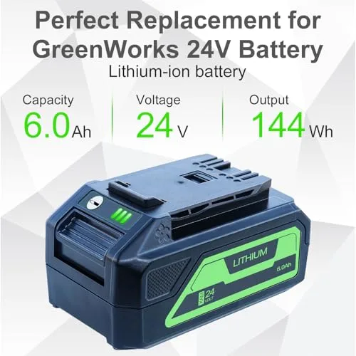 2Packs 6.0Ah Replacement for Greenworks 24V Battery 29842 29852 LB24A020 etc Compatible with Greenworks 24 Volt Battery with USB Output