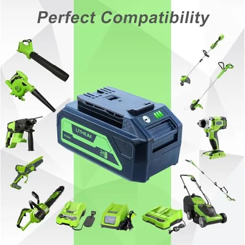 2Packs 6.0Ah Replacement for Greenworks 24V Battery 29842 29852 LB24A020 etc Compatible with Greenworks 24 Volt Battery with USB Output