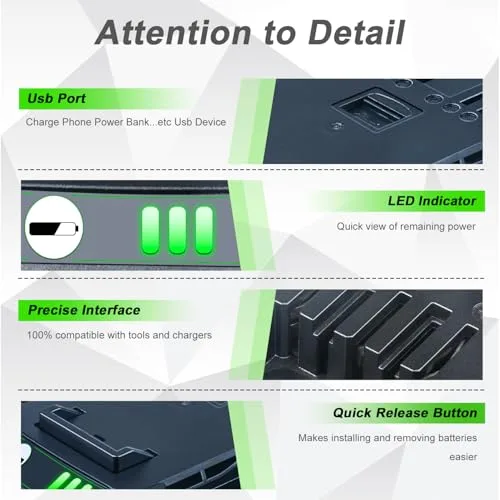 2Packs 6.0Ah Replacement for Greenworks 24V Battery 29842 29852 LB24A020 etc Compatible with Greenworks 24 Volt Battery with USB Output