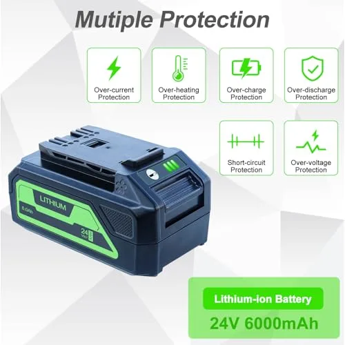 2Packs 6.0Ah Replacement for Greenworks 24V Battery 29842 29852 LB24A020 etc Compatible with Greenworks 24 Volt Battery with USB Output