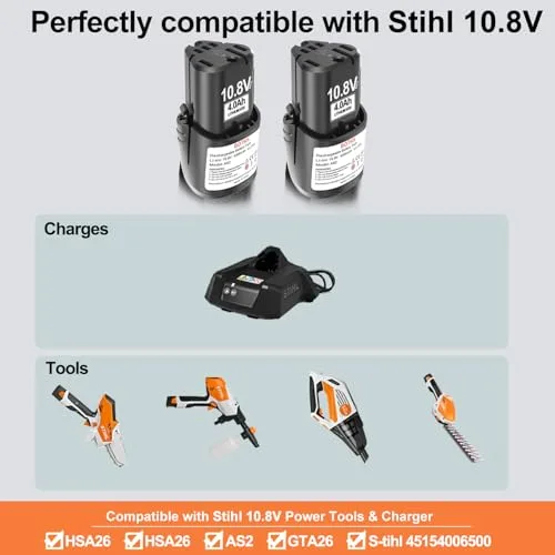 Upgraded 2-Pack 4000mAh Replacement for Stihl 10.8V Battery HSA26 AS2 GTA26 SEA20 Cordless Grass Shears