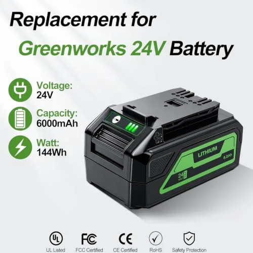6000mAh Replacement for Greenworks 24V Battery
