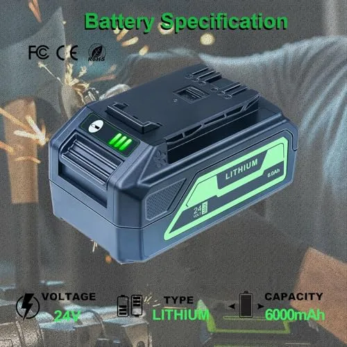 Upgraded! 6000mAh Replacement for Greenworks 24V Battery