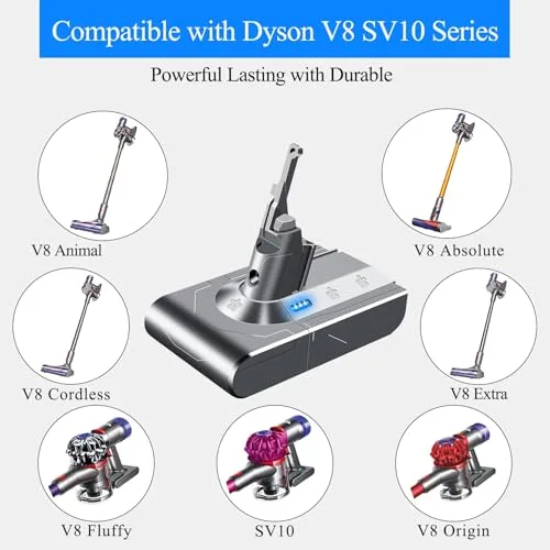 Upgraded 21.6V V8 Battery Replacement for Dyson V8 SV10 Battery tt9 Compatible with V8 Animal Absolute Motorhead Fluffy 215681 Vacuum Cleaner