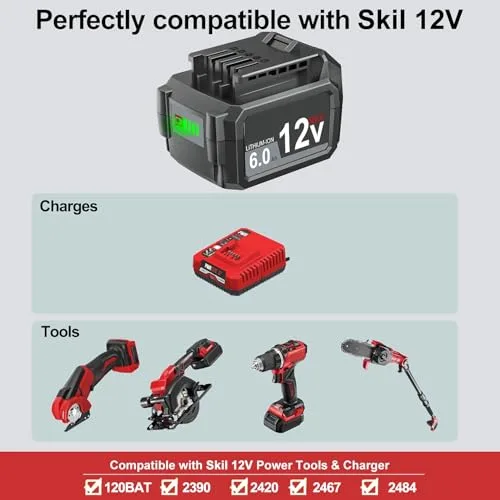 Upgraded 6.0Ah Replacement for SKIL 12V Battery