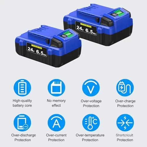 Upgraded！6500mAh Replacement for Kobalt 24V Battery KB624-03 KB524-03 KB424-03 KB224-03 KB124-03 Compatible with Kobalt 24V max Battery (2 Packs)