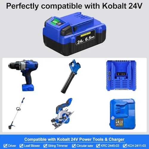 Upgraded！6500mAh Replacement for Kobalt 24V Battery KB624-03 KB524-03 KB424-03 KB224-03 KB124-03 Compatible with Kobalt 24V max Battery (2 Packs)
